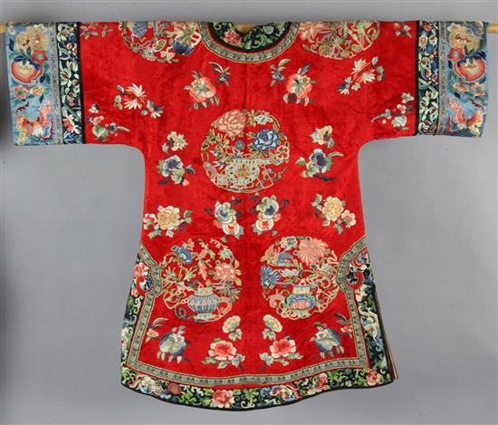 A Chinese embroidered velvet Mandarin coat, late 19th century,